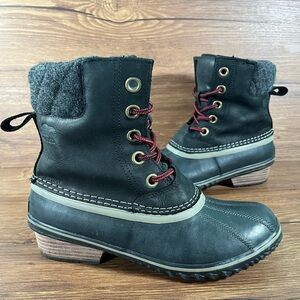 SOREL Slimpack Lace Black Leather Waterproof Snow Boots Women’s Size 7.5 Shoes